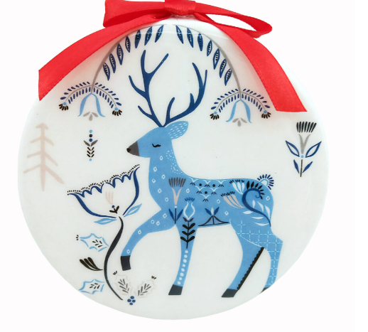 Blue Deer Glass Ornament
