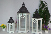 Wooden Lantern - White with Metal Roof